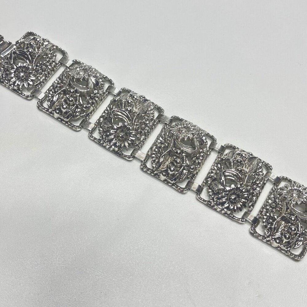 Sarah Coventry Flower Panel Link Bracelet Sunflower Garden